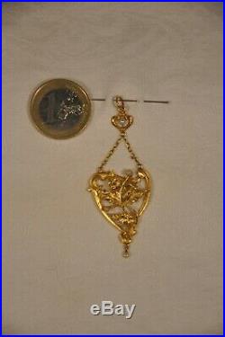 Pendentif Ancien Art Nouveau Or Massif 18k Perles Antique Solid Gold Pendant