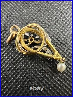 Pendentif Ancien Art Nouveau Perle Rubis Diamants Or Jaune 750/°°°