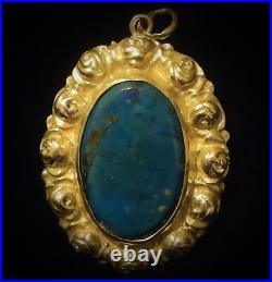 Pendentif Ancien Romantique De Style Art Nouveau En Argent 935 Et Lapis-lazuli