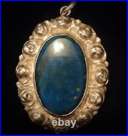 Pendentif Ancien Romantique De Style Art Nouveau En Argent 935 Et Lapis-lazuli