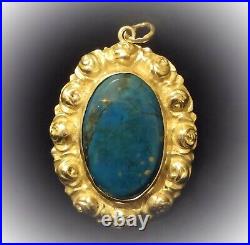 Pendentif Ancien Romantique De Style Art Nouveau En Argent 935 Et Lapis-lazuli