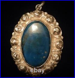 Pendentif Ancien Romantique De Style Art Nouveau En Argent 935 Et Lapis-lazuli