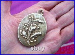 Pendentif Miroir ancien Houx Bronze Art Nouveau Antique Mirror Pendant Holly