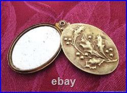 Pendentif Miroir ancien Houx Bronze Art Nouveau Antique Mirror Pendant Holly