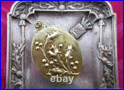 Pendentif Miroir ancien Houx Bronze Art Nouveau Antique Mirror Pendant Holly