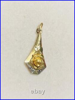 Pendentif ancien Art Nouveau en or 18 carats motif rose