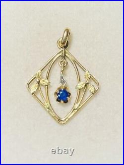 Pendentif ancien Art Nouveau en or 18 carats serti d'une pierre bleue