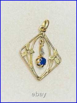 Pendentif ancien Art Nouveau en or 18 carats serti d'une pierre bleue