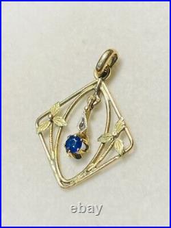 Pendentif ancien Art Nouveau en or 18 carats serti d'une pierre bleue