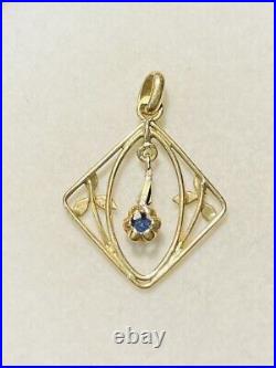 Pendentif ancien Art Nouveau en or 18 carats serti d'une pierre bleue