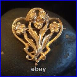 Pendentif ou Broche Ancien(ne) Bouquet De Fleur /Or 750? (18K) Style Art Nouveau