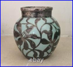 Petit Vase Art Nouveau Porcelaine Marqueterie Argent Ancien Floral Poinconné