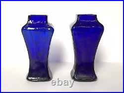 Petits Vases À Fleurs Anciens En Verre Bleu Et Or Art Nouveau Vers 1900 (paire)