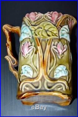 Pichet Barbotine Onnaing Art Nouveau Cyclamen 726 Ancien Collection Vitrine