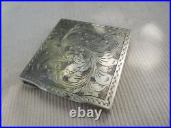 Poudrier Ancien Vintage Argent Massif49.60 Grs Floral Fleur Art Nouveau Nbc20