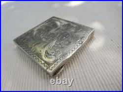 Poudrier Ancien Vintage Argent Massif49.60 Grs Floral Fleur Art Nouveau Nbc20