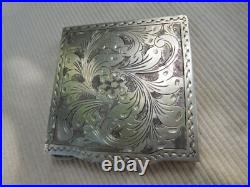Poudrier Ancien Vintage Argent Massif49.60 Grs Floral Fleur Art Nouveau Nbc20