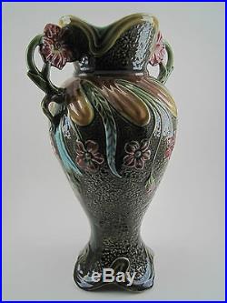 Rare Vase Ancien Barbotine ART NOUVEAU France 1900 Décor Floral Végétal Numéroté