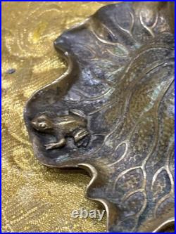 Rare ancien bougeoir nénuphar et grenouille en bronze epoque 1900 art nouveau