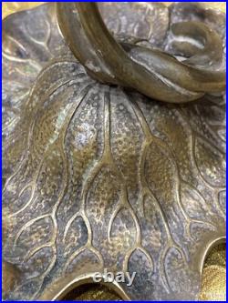Rare ancien bougeoir nénuphar et grenouille en bronze epoque 1900 art nouveau