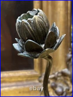 Rare ancien bougeoir nénuphar et grenouille en bronze epoque 1900 art nouveau