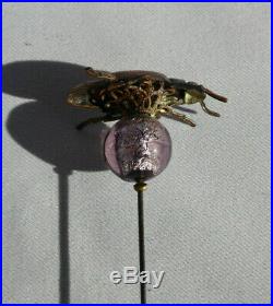 Rare ancienne épingle a chapeau scarabée Art Nouveau insecte hat pin 1910 verre