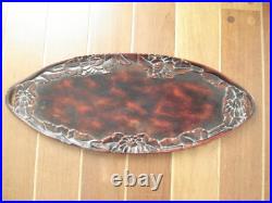 Rare plateau ancien Art Déco Art Nouveau bois laqué fleurs japonais ovale XIXe