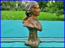 Sculpture ancienne buste sur socle Jeanne Art Nouveau Antique sculpture bust on