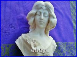 Sculpture ancienne buste sur table en albatre Art Nouveau France Old bust sculpt
