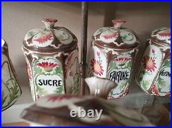 Série de pots à épices anciens barbotine faïence art nouveau 1900 St Clément
