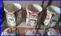 Série de pots à épices anciens barbotine faïence art nouveau 1900 St Clément