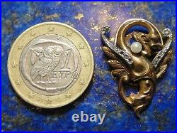Sublime Boucle à ruban ancienne Dragon Art Nouveau Or Gold 18k 750 Diamant Perle