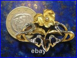 Sublime Broche ancienne Art Nouveau Or Gold 18k 750 Perle Diamants 5,38g Poinçon
