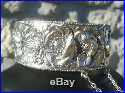 Superbe Bracelet Ancien En Argent/fleurs De Pavot/art Nouveau/45.5 Gr