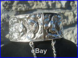 Superbe Bracelet Ancien En Argent/fleurs De Pavot/art Nouveau/45.5 Gr