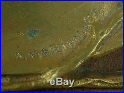 Superbe Coupe Ancienne Art Nouveau En Bronze Signée Marionnet Decor Mimosa