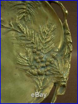 Superbe Coupe Ancienne Art Nouveau En Bronze Signée Marionnet Decor Mimosa
