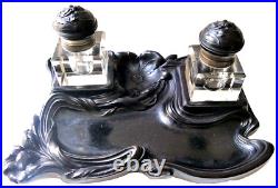 Superbe Grand Encrier Ancien Gutta Percha (ebonite) Cristal Art Nouveau Inkwell Superbe Grand Encrier Ancien Gutta Percha (ebonite) Cristal Art Nouveau Inkwell