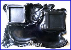 Superbe Grand Encrier Ancien Gutta Percha (ebonite) Cristal Art Nouveau Inkwell Superbe Grand Encrier Ancien Gutta Percha (ebonite) Cristal Art Nouveau Inkwell