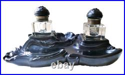 Superbe Grand Encrier Ancien Gutta Percha (ebonite) Cristal Art Nouveau Inkwell Superbe Grand Encrier Ancien Gutta Percha (ebonite) Cristal Art Nouveau Inkwell