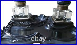 Superbe Grand Encrier Ancien Gutta Percha (ebonite) Cristal Art Nouveau Inkwell Superbe Grand Encrier Ancien Gutta Percha (ebonite) Cristal Art Nouveau Inkwell