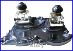 Superbe Grand Encrier Ancien Gutta Percha (ebonite) Cristal Art Nouveau Inkwell Superbe Grand Encrier Ancien Gutta Percha (ebonite) Cristal Art Nouveau Inkwell