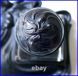 Superbe Grand Encrier Ancien Gutta Percha (ebonite) Cristal Art Nouveau Inkwell Superbe Grand Encrier Ancien Gutta Percha (ebonite) Cristal Art Nouveau Inkwell