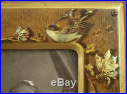 Superbe Paire De Cadres Photos Anciens Art Nouveau En Metal Peint Decor Oiseaux