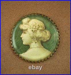 Superbe Peinture Miniature Grisaille Ancienne Art Nouveau Portrait De Femme 1900