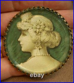 Superbe Peinture Miniature Grisaille Ancienne Art Nouveau Portrait De Femme 1900