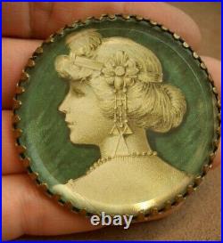 Superbe Peinture Miniature Grisaille Ancienne Art Nouveau Portrait De Femme 1900