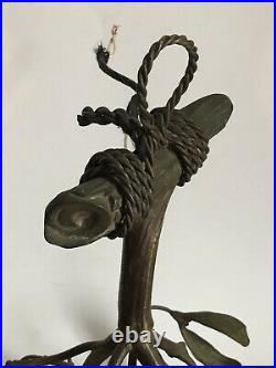 Superbe ancien PETIT LUSTRE BOULE DE GUI à 2 LAMPES en bronze art nouveau
