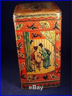 Superbe ancienne boite fer tôle scène asiatique chinoise Magnifique années 1900