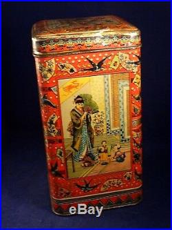 Superbe ancienne boite fer tôle scène asiatique chinoise Magnifique années 1900
